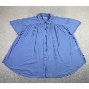 We The Free Shirt Womens Small Blue Oversized Button Front Tunic Top Cotton
